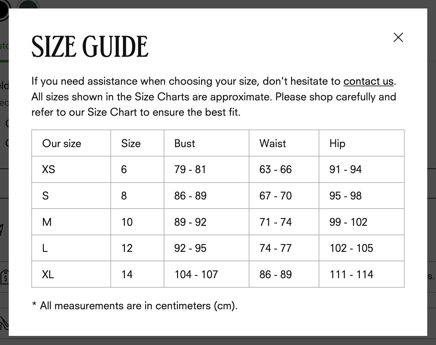 Information popup with page content